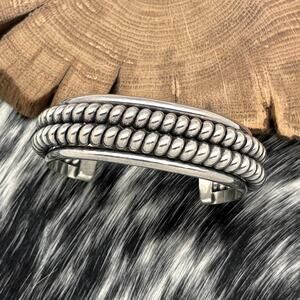 1990s Native American NAVAJO Sterling Silver Double Row Twist Wire Cuff Bracelet